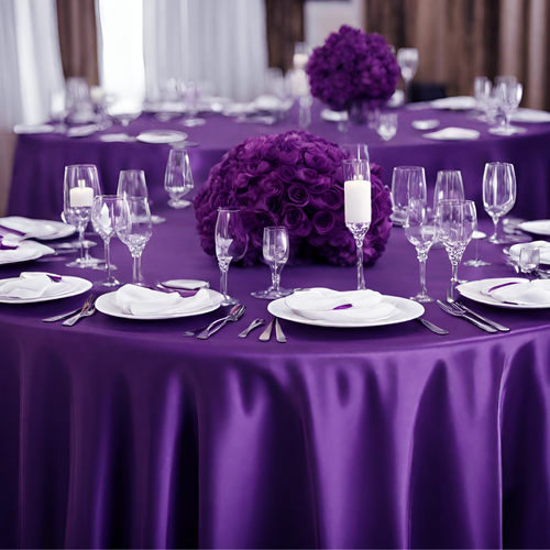 Large View 120inch (305cm) Round Satin Tablecloth - Purple