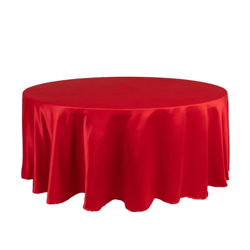 Large View 120inch (305cm) Round Satin Tablecloth - Red