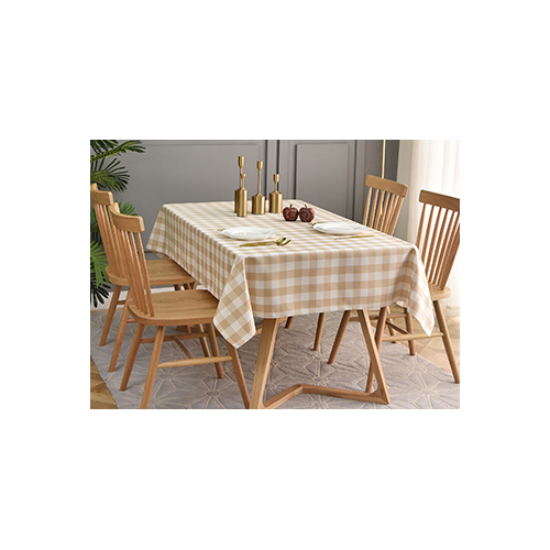 Large View 152x320cm (60x126inch) - Beige/White Polyester Chequered Tablecloth  (Gingham)
