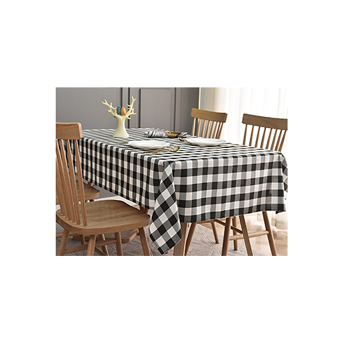 Large View 152x320cm (60x126inch) - Black/White Polyester Chequered Tablecloth  (Gingham)