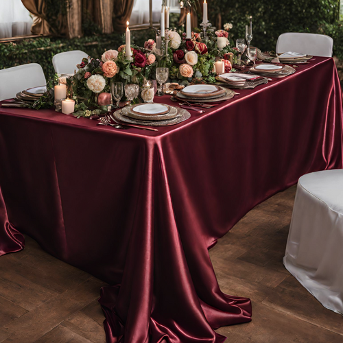 Large View 90x120inch (230x305cm) Satin Tablecloth - Burgundy