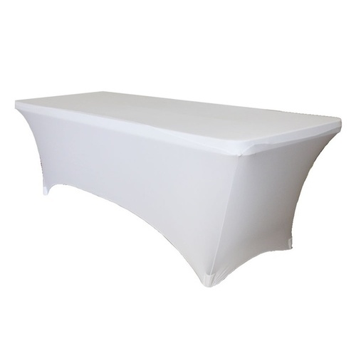 Large View 4Ft (1.2m) White Fitted  Lycra Tablecloth Cover 