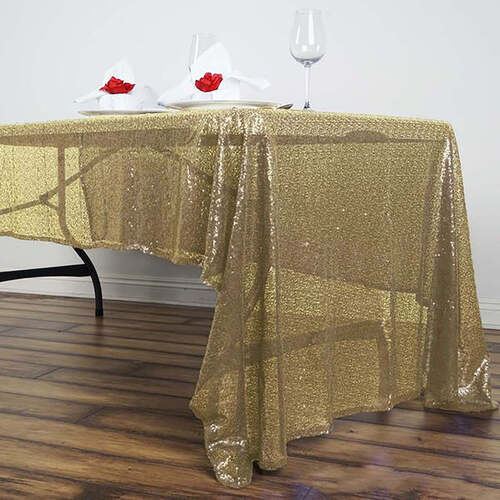 Large View 125x240cm Sequin Tablecloth - Champagne