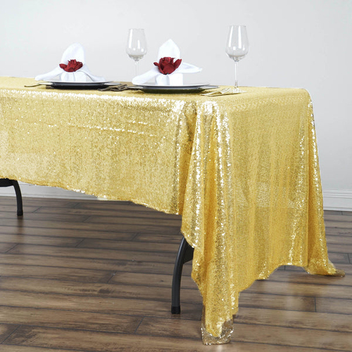 Large View 125x240cm Sequin Tablecloth - Gold (yellow toned)