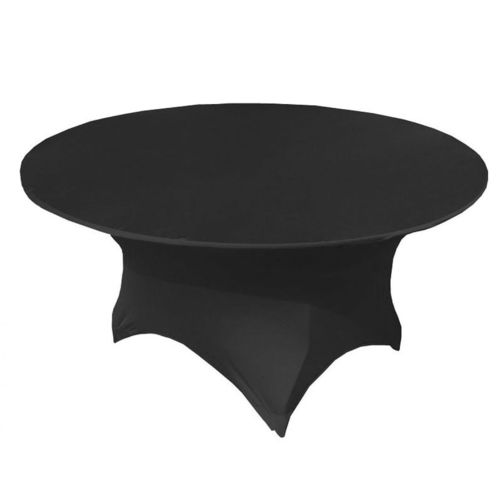 Large View 6Ft (1.8m) Black Round Lycra Fitted Tablecloth Cover