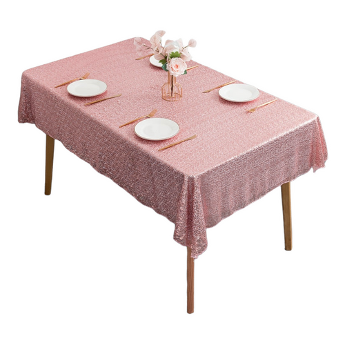 Large View 130x205cm Sequin Tablecloth - Rose Gold