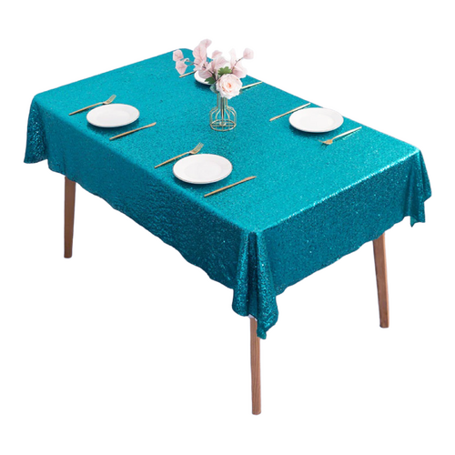 Large View 130x205cm Sequin Tablecloth - Turquoise