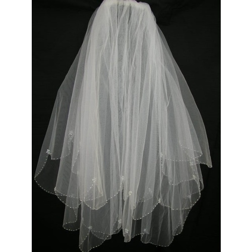 Large View 75cm Ivory Sequin & Bead 2 Tier Wedding Bridal Veil - V0522W2-1I 