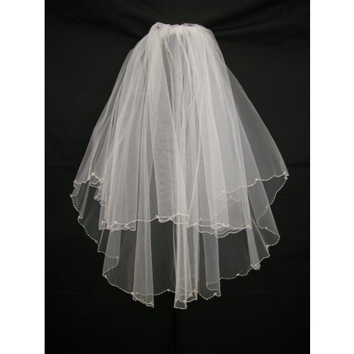 Large View 60cm White Crystal & Bead Edge 2 Tier Wedding Bridal Veil - V0513W1-1W