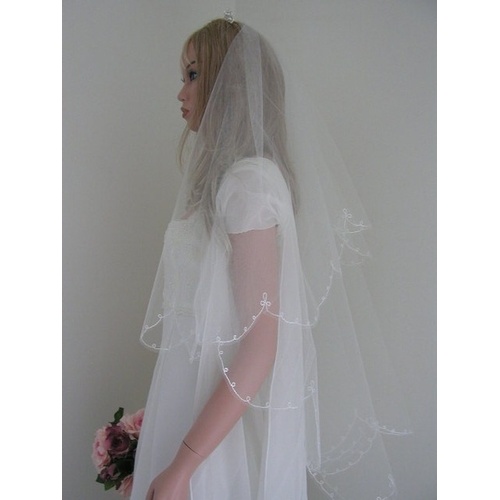 Large View 86cm Ivory Rhinestone & Pearl Cluster 2 Tier Veil - V02141W1-13DW