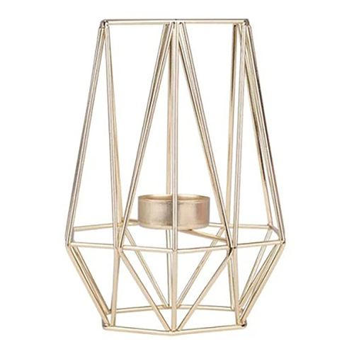 Large View 17cm Gold Geometric Tea Light/Votive Candle Holder