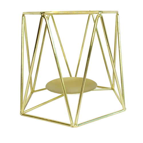 Large View 16cm Gold Geometric Tea Light/Votive Candle Holder