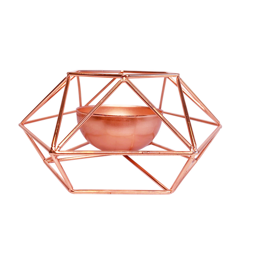 Large View 8cm Rose Gold Geometric Tea Light/Votive Candle Holder Low Design