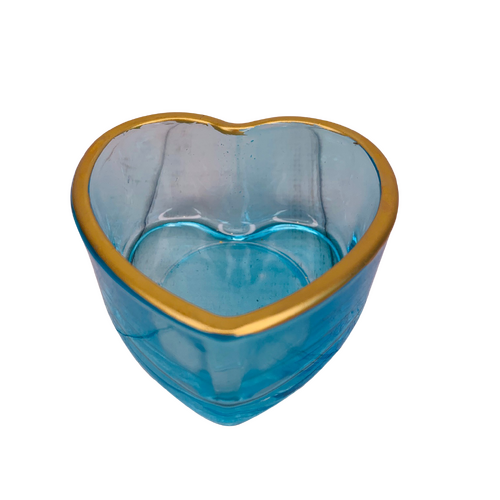 Large View 7cm Heart Shaped Tea Light Holder - Blue/Gold