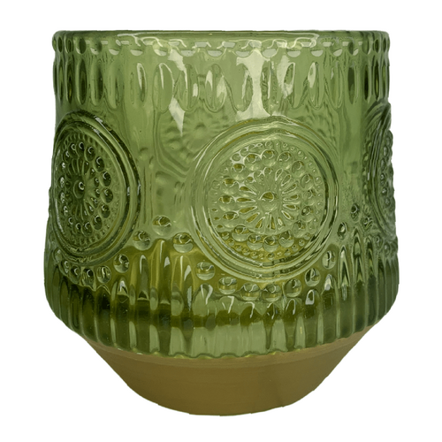 Large View 8cm - Patterened Green Gold Based Tea Light/Votive Candle Holder