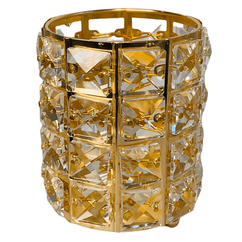 Large View 12cm - Gold Crystal Cylinder Candle Holder/Centerpiece