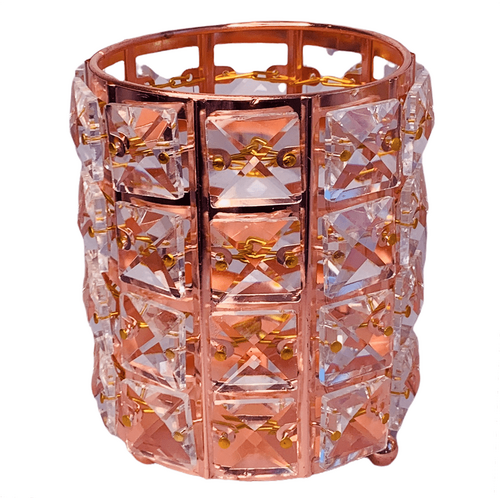 Large View 12cm - Rose Gold Crystal Cylinder Candle Holder/Centerpiece 