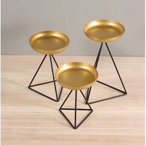 Large View 3pc Set of Black & Gold Pillar Candle Holders