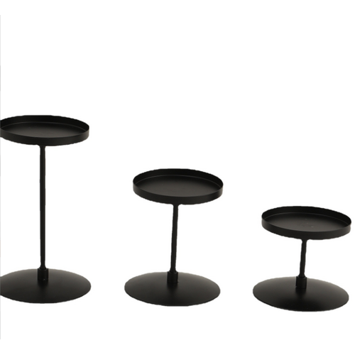 Large View 3pc Set of Black Pillar Candle Holders