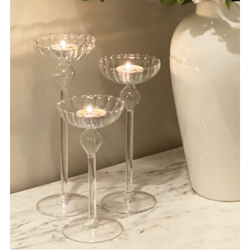 Large View Glass Stemmed Tealight Holders - 3 Sizes Available