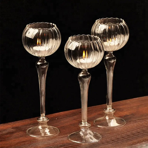 Large View Glass Stemmed Tealight Holders - 26cm