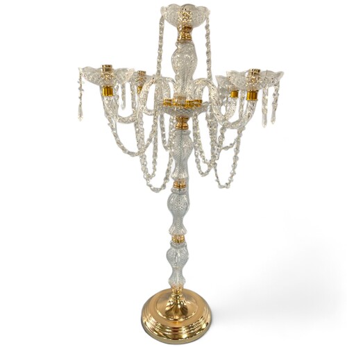 Large View 95cm - 5 Arm Acrylic Candelabra with Gold Features