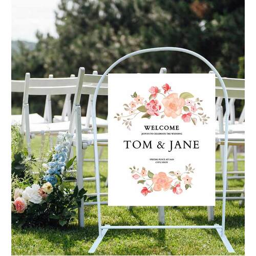 Large View 130cm Round Top White Wedding Sign Stand 