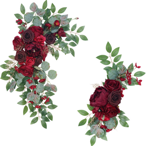 Large View 2pc Set - Artificial Wedding Arch Swag Set - Burgundy/Red