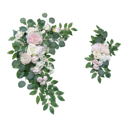 Large View 2pc Set - Artificial Wedding Arch Swag Set - Soft Pink/White