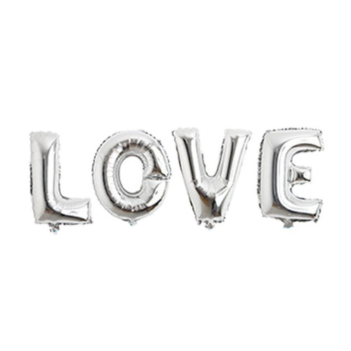 Large View Silver Love Foil Balloon - 40cm tall