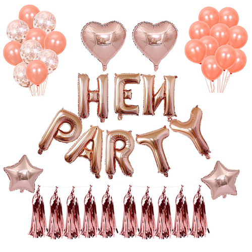 Large View Hens Party Balloon & Tassel Pack - Rose Gold