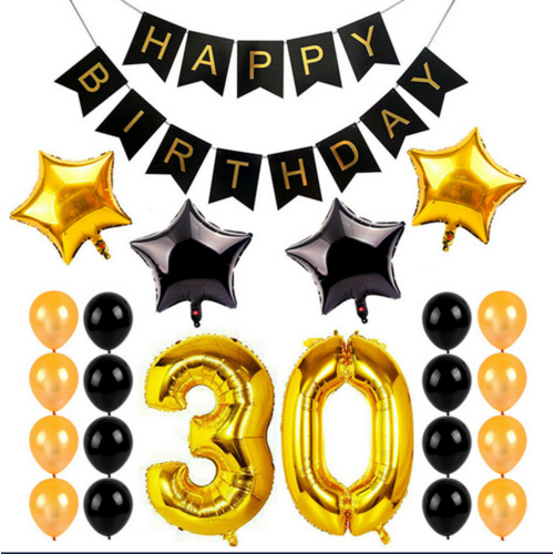 Large View 30th Birthday Balloon Decorating Kit - Gold & Black