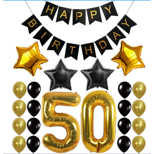 Large View 50th Birthday Balloon Decorating Kit - Gold & Black