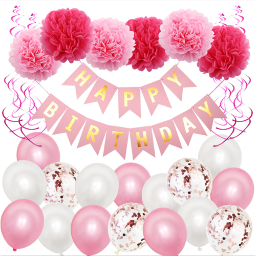 Large View Girls Pink Birthday Balloon & Decorating Kit