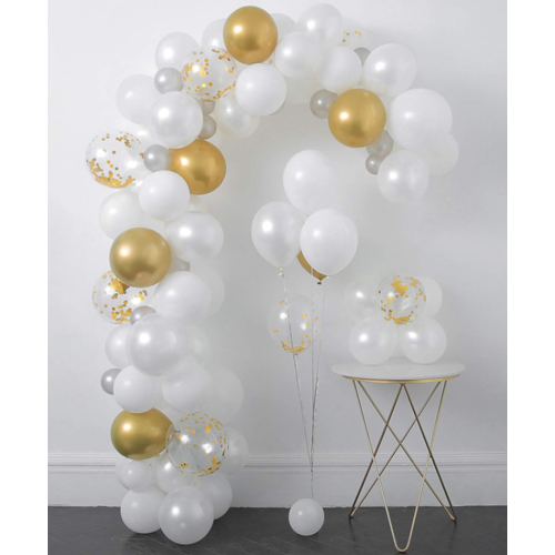 Large View 5m White & Gold Theme Balloon Garland Decorating Kit 110pcs