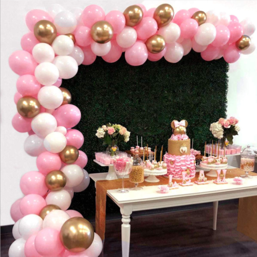 Large View Gold/Pink/White Theme Balloon Garland Decorating Kit- 112pcs