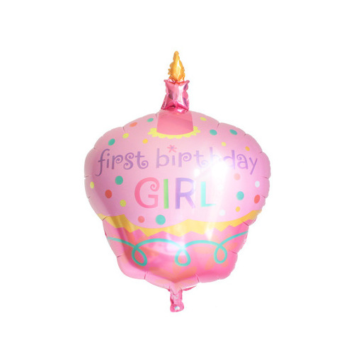 Large View Foil First Birthday Balloon Girl -  96X69CM