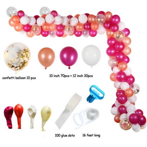 Large View 113pc Fushia/Rose Gold/White Theme Balloon Garland Decorating Kit