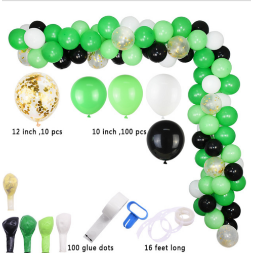 Large View 113pc White/Green/Gold Theme Balloon Garland Decorating Kit