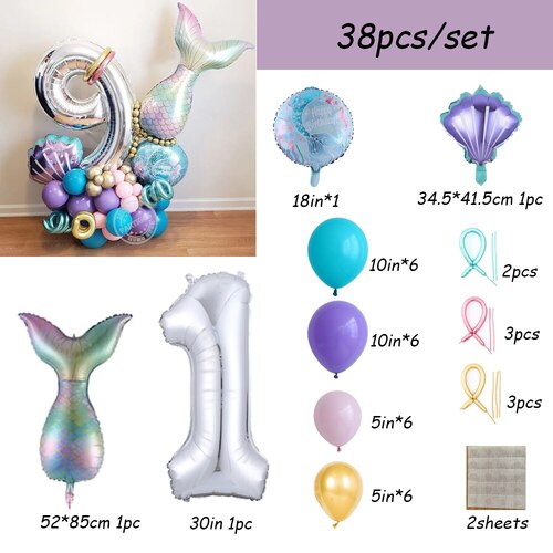 Large View 30pcs - 1st Birthday Mermaid Themed Birthday Set