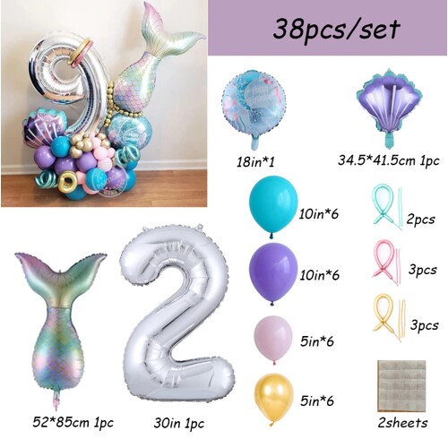 Large View 30pcs - 2nd Birthday Mermaid Themed Birthday Set