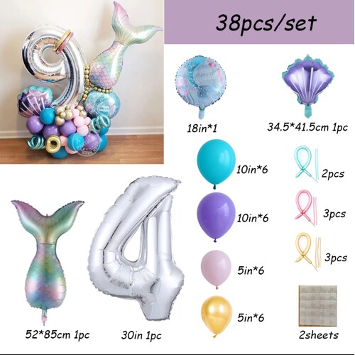 Large View 30pcs - 4th  Birthday Mermaid Themed Birthday Set