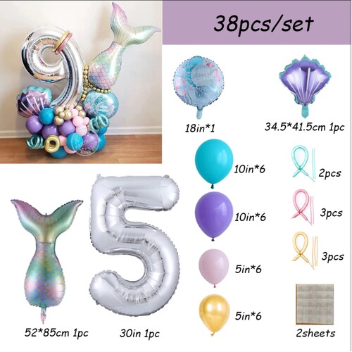 Large View 30pcs - 5th Birthday Mermaid Themed Birthday Set