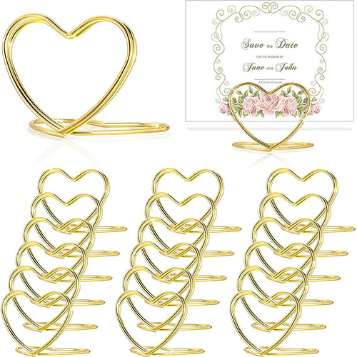 Large View Heart Shaped Place Card Holder - Gold