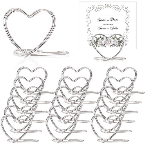 Large View Heart Shaped Place Card Holder - Silver