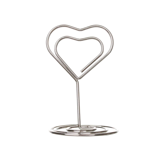 Large View 8.5cm Heart Shaped Place Card Holder - Silver