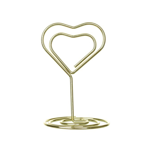 Large View 8.5cm Heart Shaped Place Card Holder - Gold