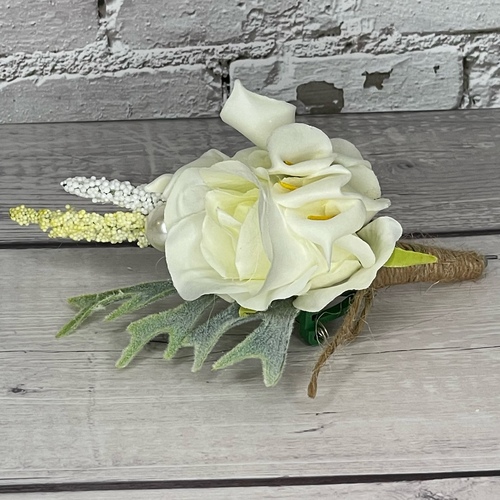 Large View Buttonhole - White Rose/Calle Lily - Style 4