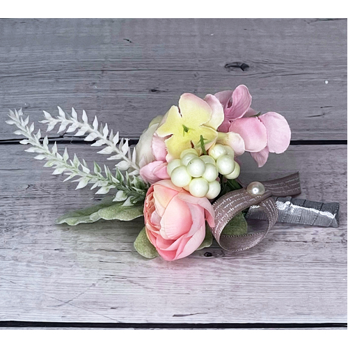 Large View Buttonhole - Pink Tea Rose/Hydrangea - Style 5