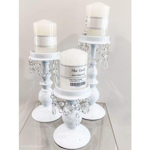 Large View White 3 Piece Candelabra Set with Crystals